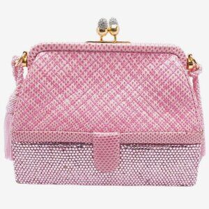 Judith Leiber  Pink Snakeskin & Swarovski Crystal Minaudière Clutch